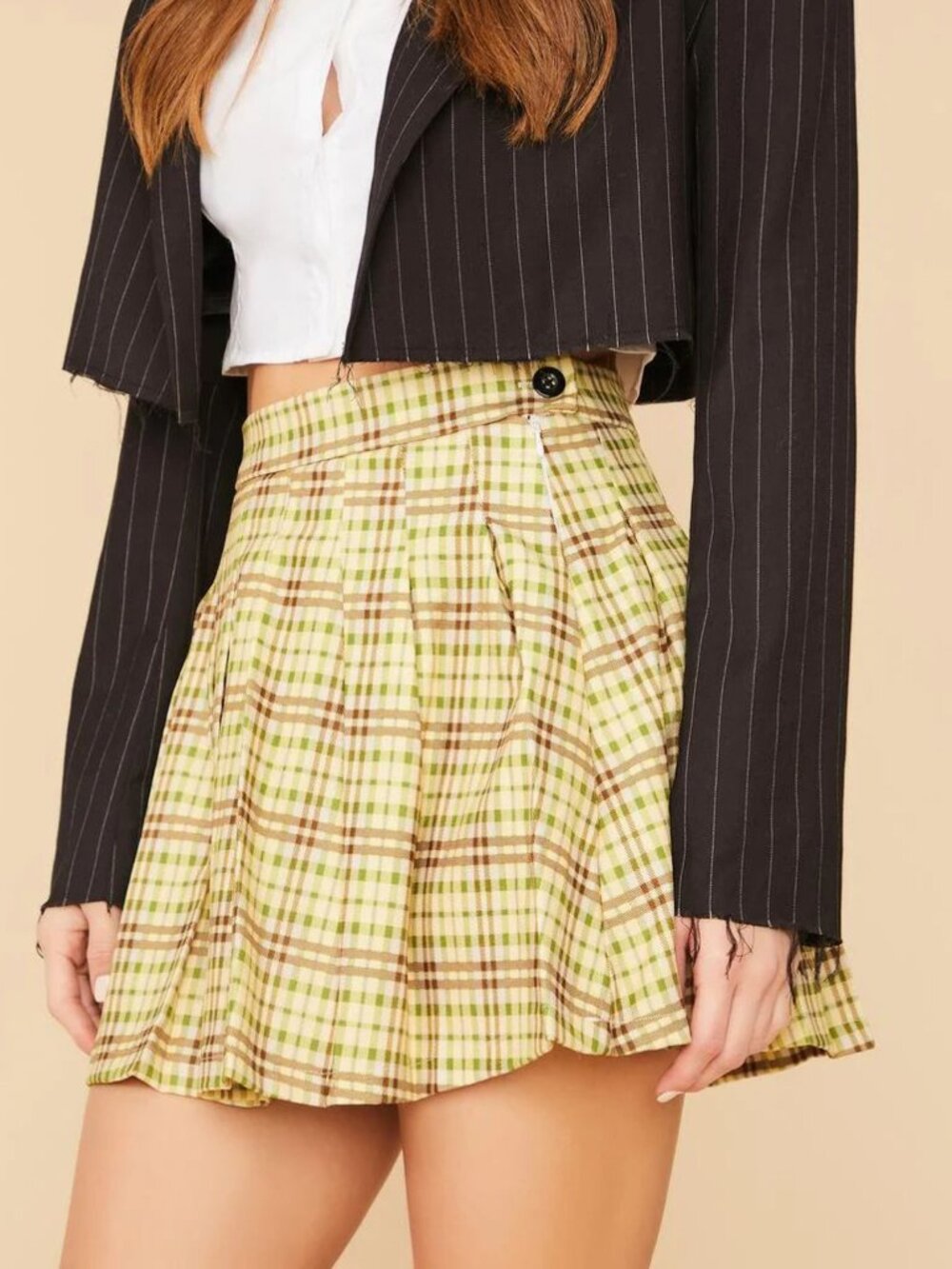 Dolls Kill Study Date Yellow Plaid Pleated Mini Skirt Small NWT